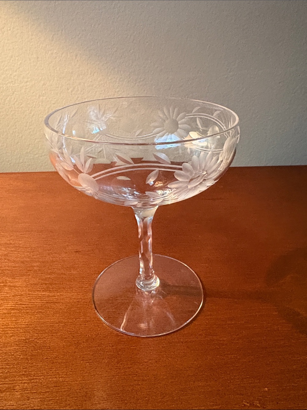 Source Unknown Clear Etched Floral Coupe Glass